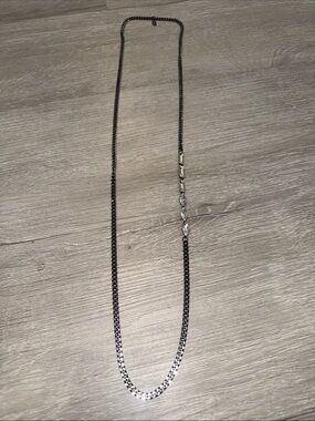 New RARE Lisa Freede Gunmetal Long Cuban Chain Necklace with Crystal Baguettes